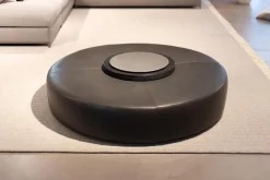 Hocker Harry Leder Kasia Eisengrau Füße Schwarz