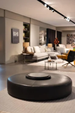 Hocker Harry Leder Kasia Eisengrau Füße Schwarz