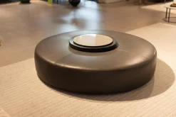 Hocker Harry Leder Kasia Eisengrau Füße Schwarz