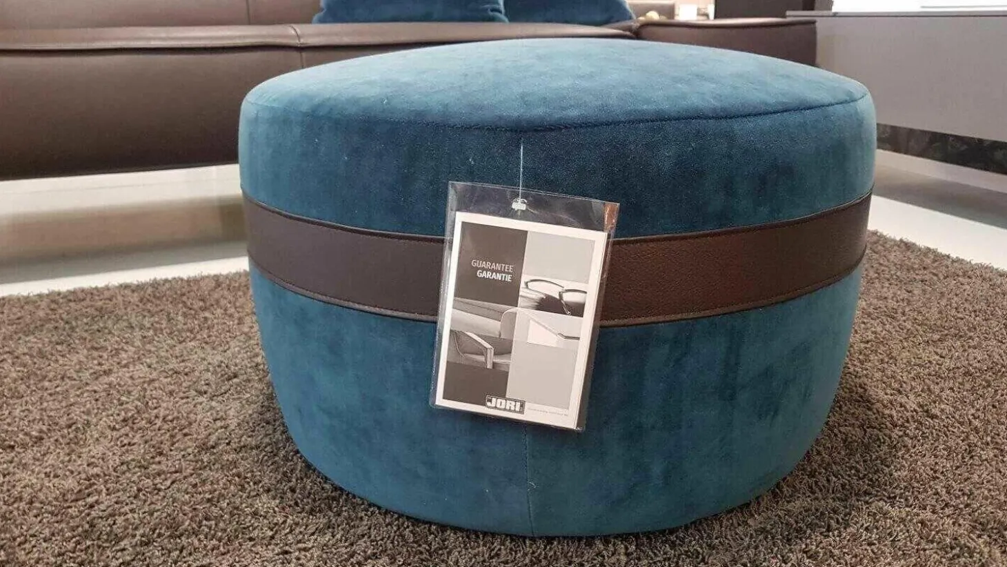 Hocker Macaron Stoff F2a Vittoria C0058 Blau Kontraststreifen Leder