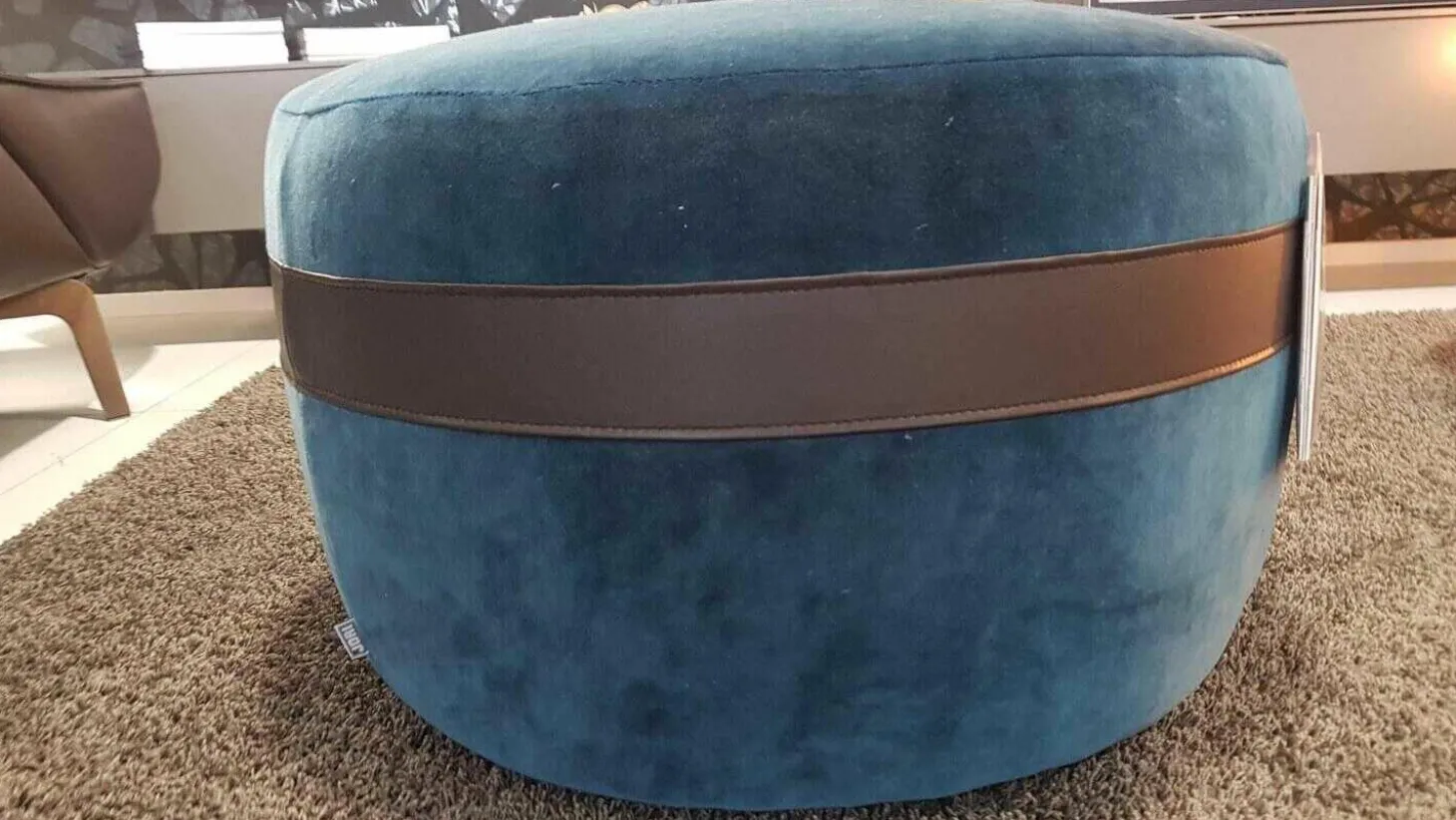 Hocker Macaron Stoff F2a Vittoria C0058 Blau Kontraststreifen Leder