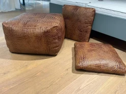 Hockerkissen Ming Leder Aligator Mocca Braun Mit Plaids