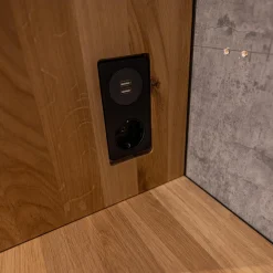 Homeoffice Regal WK 490 Baristo Asteiche Bianco Glas Anthrazit Mit Fächern Und Schubladen Inklusive LED Beleuchtung