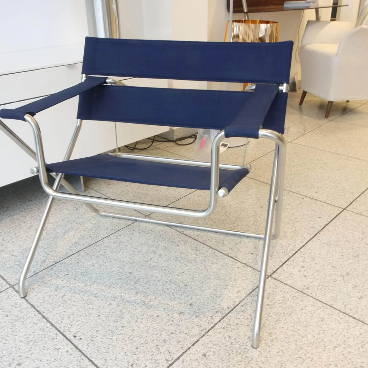 Klappsessel D4E Bezug Cora Dunkelblau Gestell Edelstahl Wetterfest