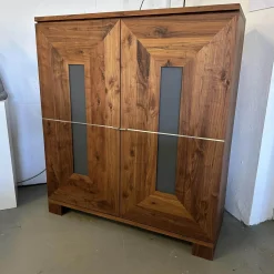 Kleiderschrank Artus Klein Korpus Astiger Nussbaum Innen Birke Natur Geölt Glas Dunkelgrau Matt