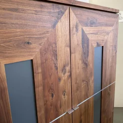Kleiderschrank Artus Klein Korpus Astiger Nussbaum Innen Birke Natur Geölt Glas Dunkelgrau Matt