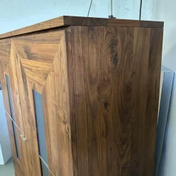 Kleiderschrank Artus Klein Korpus Astiger Nussbaum Innen Birke Natur Geölt Glas Dunkelgrau Matt