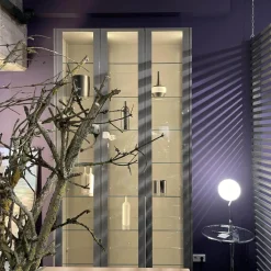 Kleiderschrank Garderobe Collect Korpus Mattlack Flintgrau Paneele Eiche Natur mkit Beleuchtung Schrankelemente Glas Drehtüren Glaseinlegeböden Garderobenelement mit Spiegel