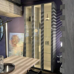 Kleiderschrank Garderobe Collect Korpus Mattlack Flintgrau Paneele Eiche Natur mkit Beleuchtung Schrankelemente Glas Drehtüren Glaseinlegeböden Garderobenelement mit Spiegel