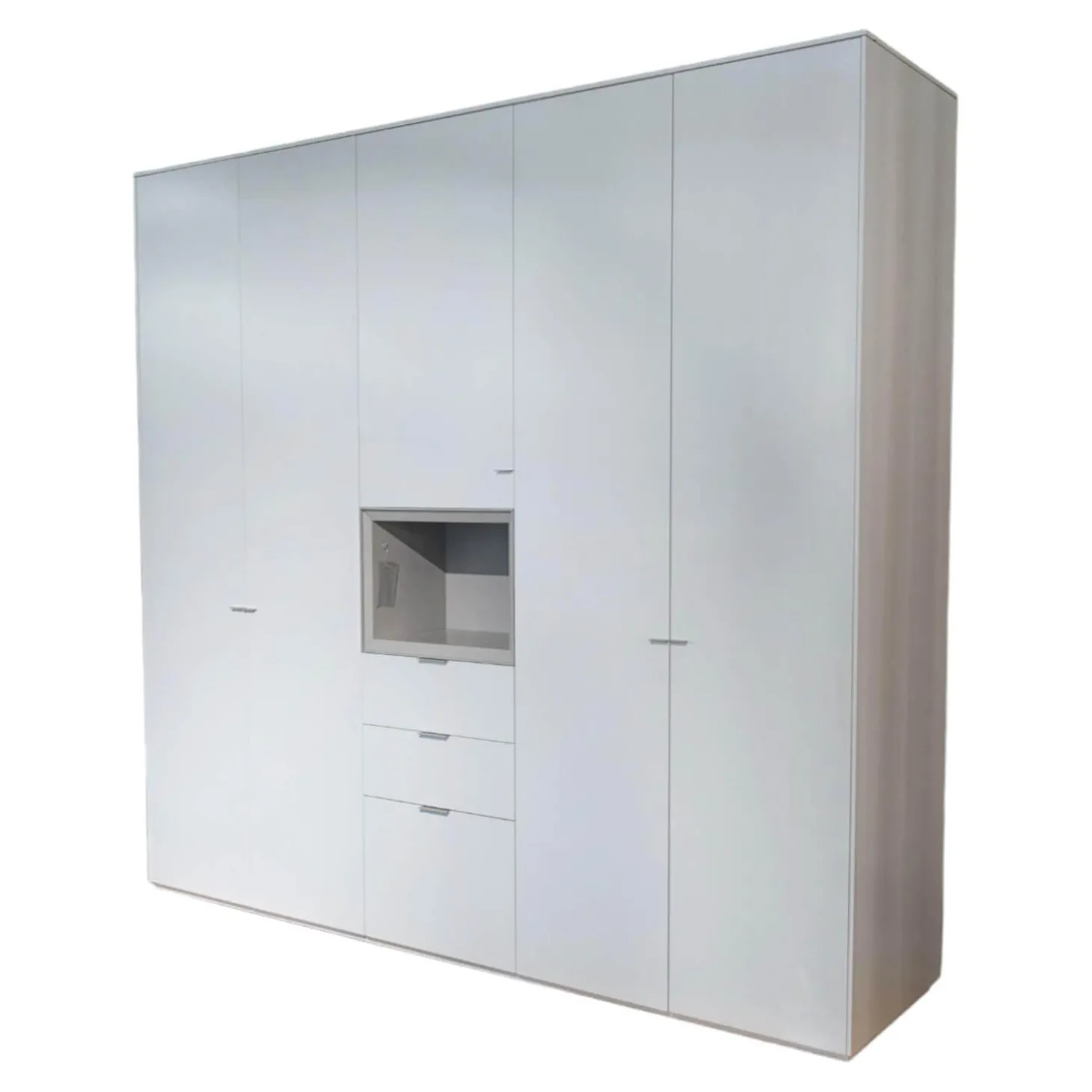 Kleiderschrank Line Mattlack P01 White Griffe P19 Dune Grau