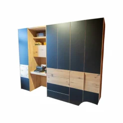 Kleiderschrank Valore Front Glas Schwarz Matt Korpus Eiche Weißgeölt Mit Schreibtischelement