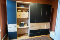 Kleiderschrank Valore Front Glas Schwarz Matt Korpus Eiche Weißgeölt Mit Schreibtischelement