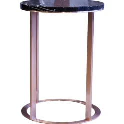 Kleiner Runder Tisch Lithos Marmor Sahara Noir Glänzend Gestellfarbe Kupfer