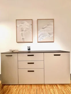 Kommode 3900 Block Lack Grau Abdeckplatte Wildeiche Dunkel