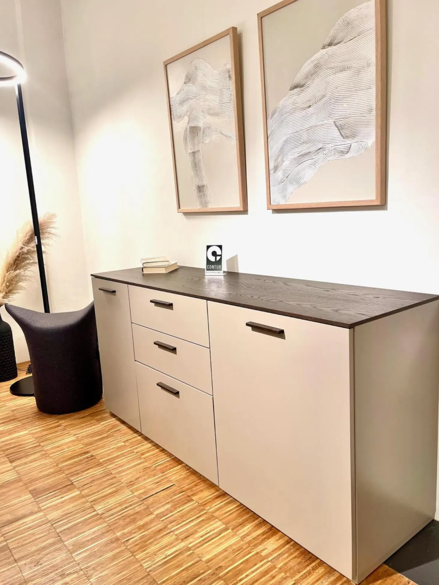 Kommode 3900 Block Lack Grau Abdeckplatte Wildeiche Dunkel