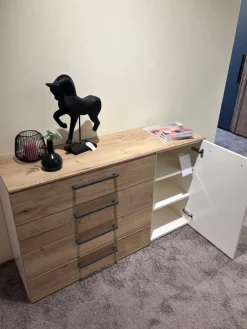 Kommode Airline 300 Lack Bianco Weiß Matt Absetzung Eiche Silea 4 Schubkästen Und 1 Tür