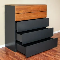 Kommode Cubo Lack Cosmos Schwarz 436 Laden und Abdeckplatte Nussbaum