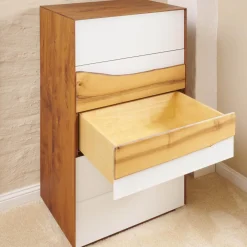 Kommode Farn Mit Baumkante Korpus Massiv Nussbaum Glasfront Optiwhite RAL 9010 Matt