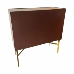 Kommode Just Cube Light Lack M41 Burgund Rot Abdeckplatte Glas Gestell Messingfarben