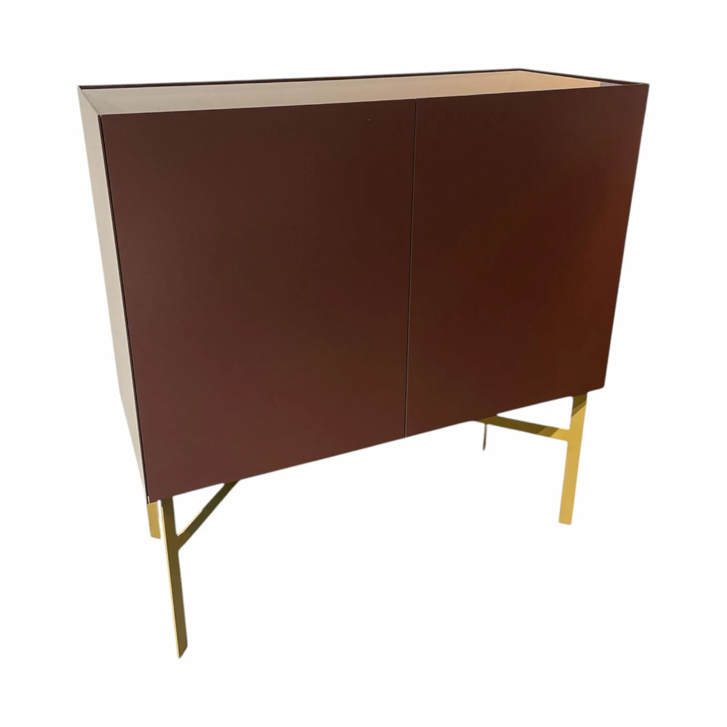 Kommode Just Cube Light Lack M41 Burgund Rot Abdeckplatte Glas Gestell Messingfarben