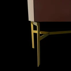 Kommode Just Cube Light Lack M41 Burgund Rot Abdeckplatte Glas Gestell Messingfarben