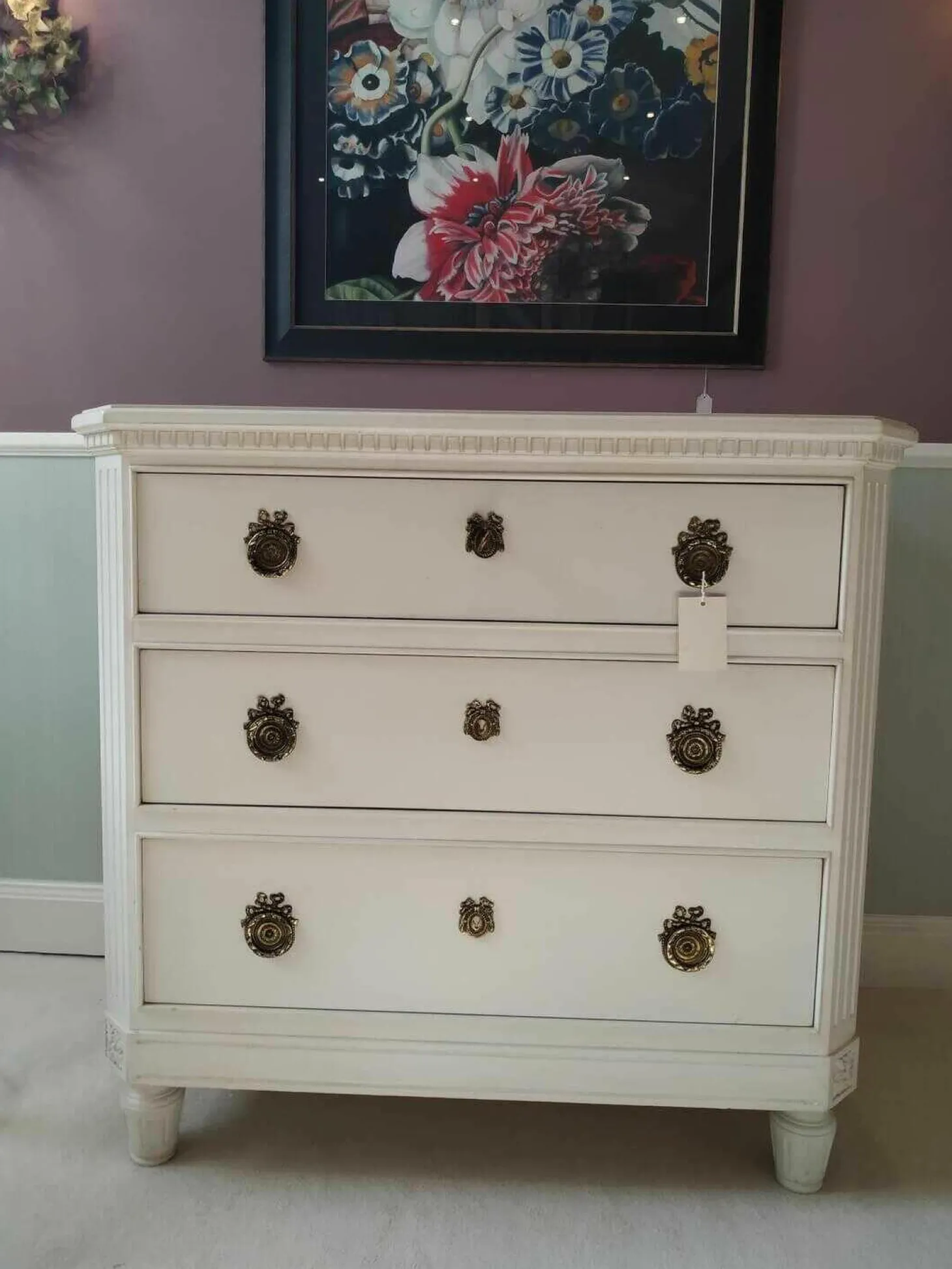 Kommode Massivholz Kirsche Weiss mit 3 Schüben