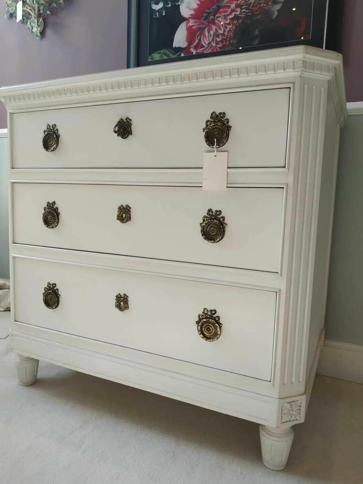 Kommode Massivholz Kirsche Weiss mit 3 Schüben