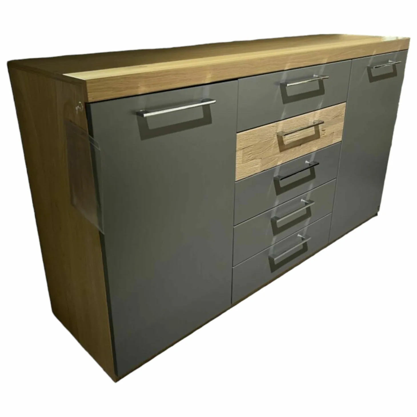 Kommode Minto Balkeneiche Lack Manhattan Grau