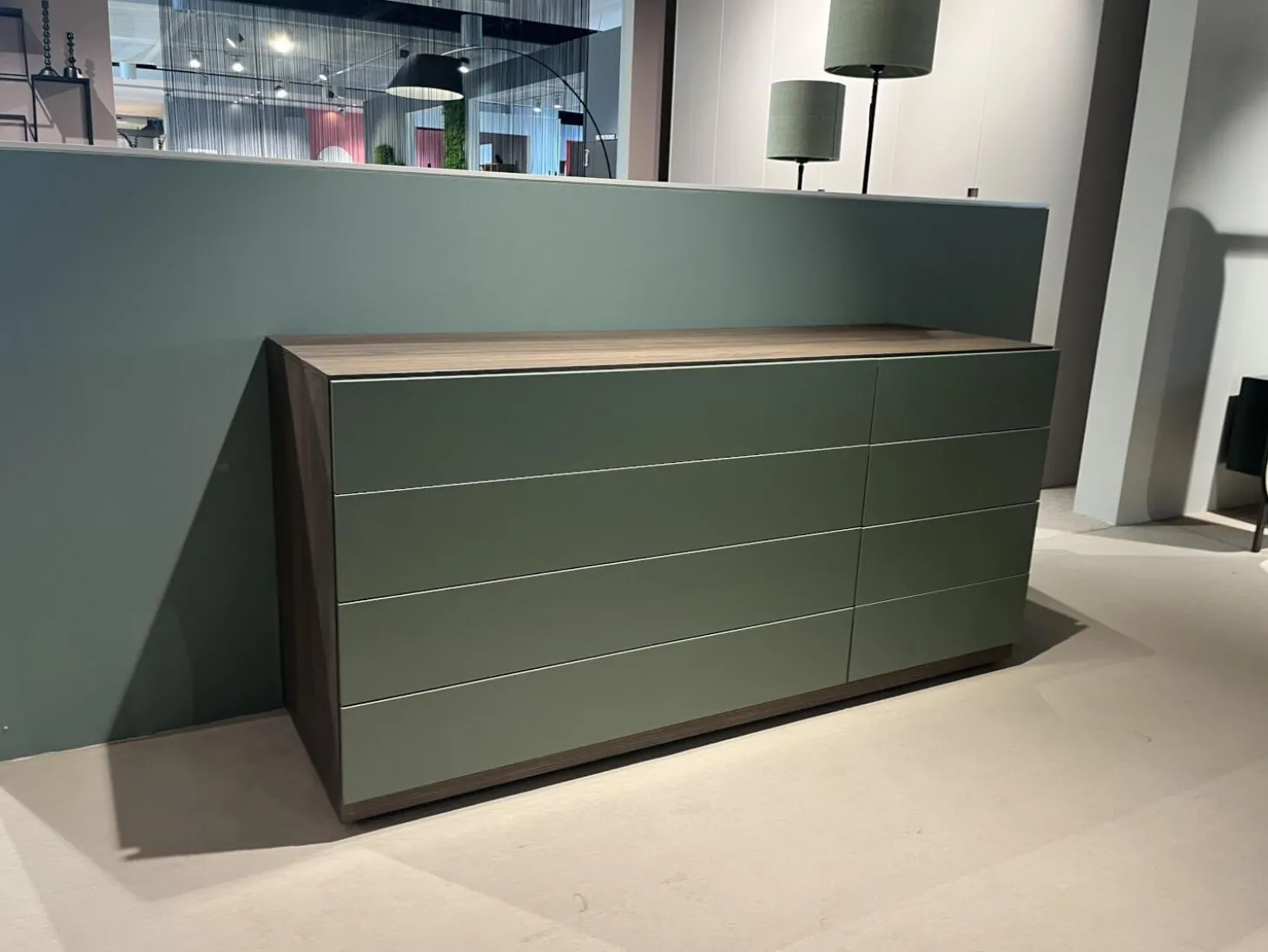 Kommode Night Collection 2022 Easy Front Lack 342 Fogia Matt Grün Korpus Nussbaum 72 Noce