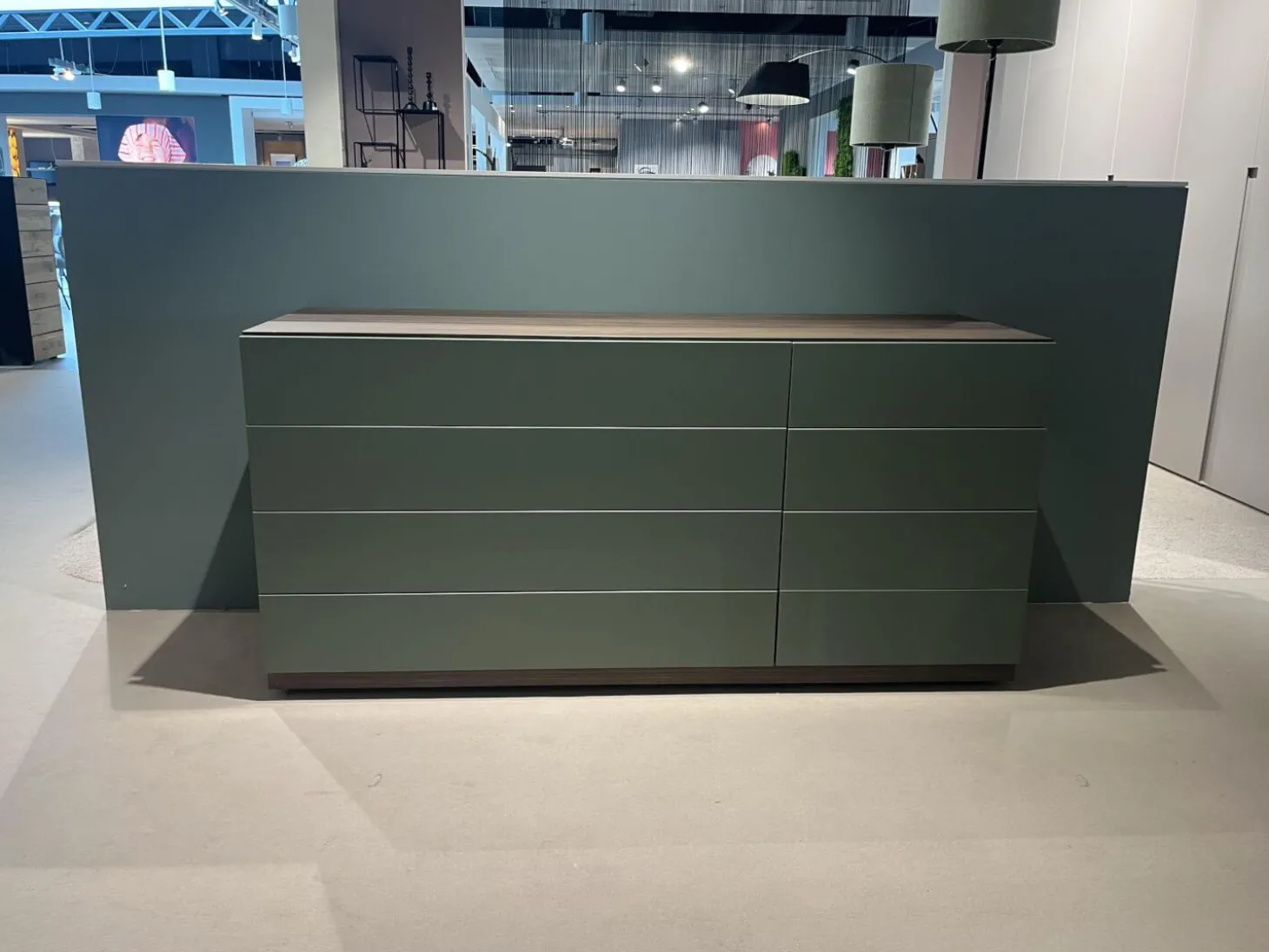 Kommode Night Collection 2022 Easy Front Lack 342 Fogia Matt Grün Korpus Nussbaum 72 Noce