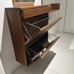 Kommode Schuhschrank Cubus Nussbaum Naturöl Mit Wandspiegel Rahmenlos Mit U Bord Ablage