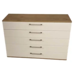 Kommode Studioline Lack Weiß Abdeckplatten Balkeneiche