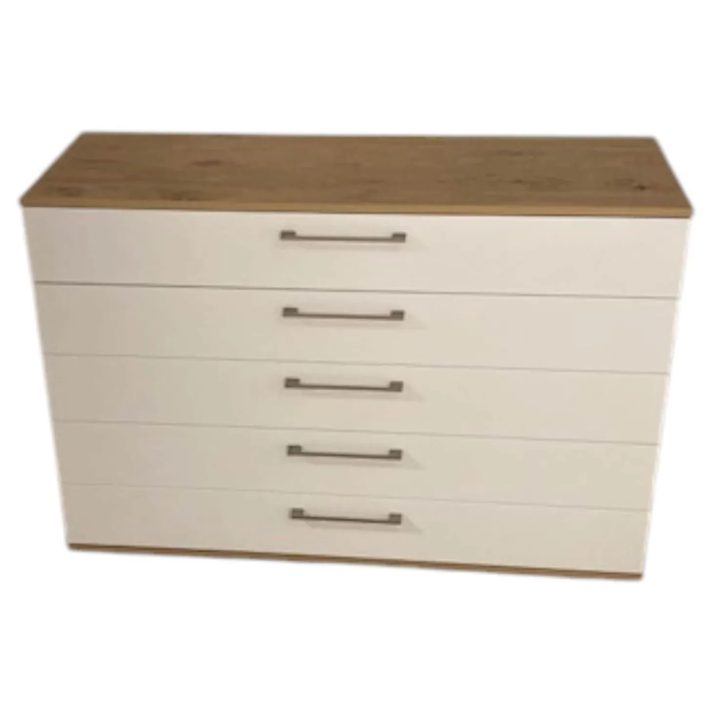 Kommode Studioline Lack Weiß Abdeckplatten Balkeneiche