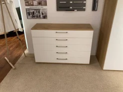 Kommode Studioline Lack Weiß Abdeckplatten Balkeneiche