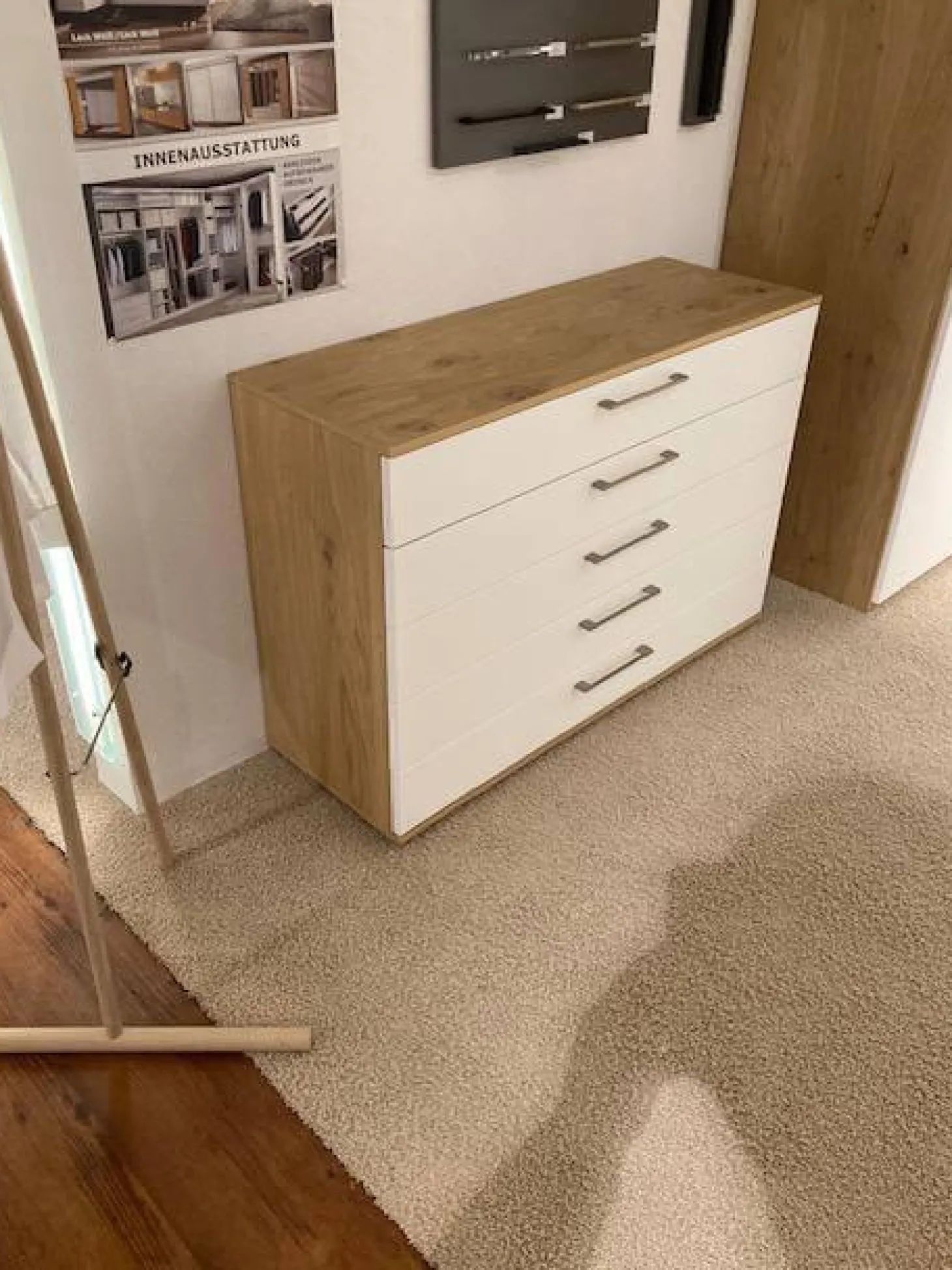 Kommode Studioline Lack Weiß Abdeckplatten Balkeneiche