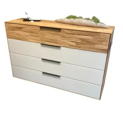 Kommode WSM2800 Wildeiche Soft Gebürstet Mattglas Magnolie 4 Schubkästen