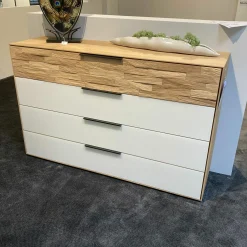 Kommode WSM2800 Wildeiche Soft Gebürstet Mattglas Magnolie 4 Schubkästen