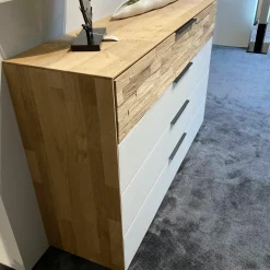 Kommode WSM2800 Wildeiche Soft Gebürstet Mattglas Magnolie 4 Schubkästen