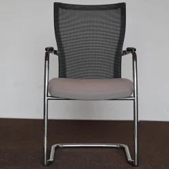 Konferenzsessel Freischwinger Mit Armlehnen Bezug Stoff 31/2000 Silbergrau Verchromt