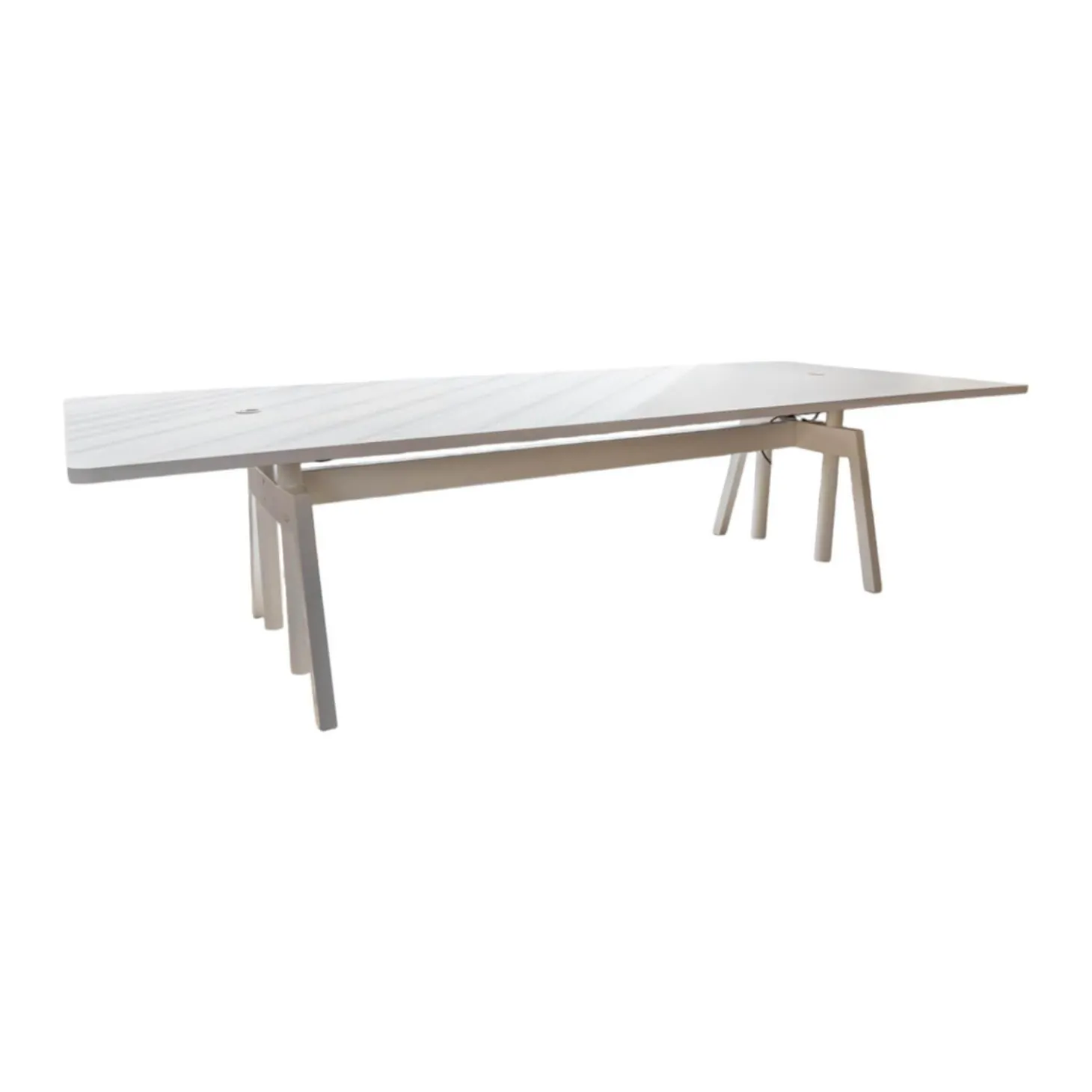 Konferenztisch Level HPL Beschichtet Weiß Fuß Lack Schneeweiß Elektrisch Verstellbar