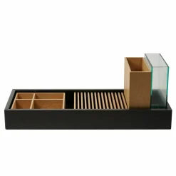 Konsole Hesperide Lack Schieferschwarz Lederauflage Braun Accessoires Eiche Hell Geölt