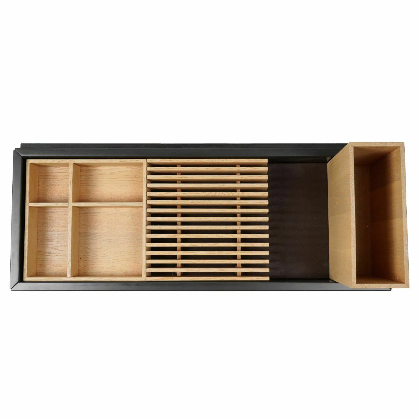 Konsole Hesperide Lack Schieferschwarz Lederauflage Braun Accessoires Eiche Hell Geölt