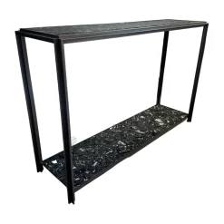 Konsole Hudson Platten Marmor Terrazzo Porto Schwarz Untergestell Bronze Matt