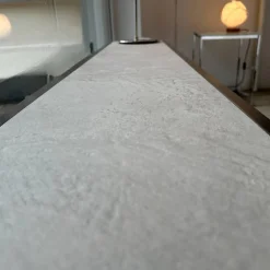 Konsole Nobless Platte Oben Keramik Equinox Grey Natural Grau Unten Floatglas Klar Gestell Edelstahl Matt