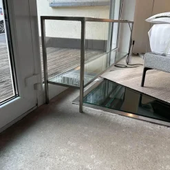 Konsole Nobless Platte Oben Keramik Equinox Grey Natural Grau Unten Floatglas Klar Gestell Edelstahl Matt