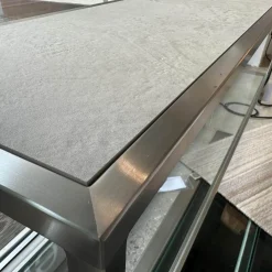 Konsole Nobless Platte Oben Keramik Equinox Grey Natural Grau Unten Floatglas Klar Gestell Edelstahl Matt