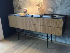 Konsole Sino Front Eiche Rillenoptik Gestell Rundrohr Schwarz Lackiert Abdeckplatte Keramik Marquina Schwarz