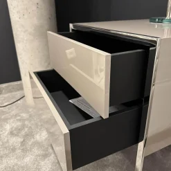 Konsole Smart Nako Hochglanz Pantex Taupe Beige Inklusive 3-fach Steckdose Gestell Edelstahl Poliert