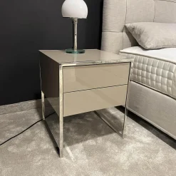 Konsole Smart Nako Hochglanz Pantex Taupe Beige Inklusive 3-fach Steckdose Gestell Edelstahl Poliert