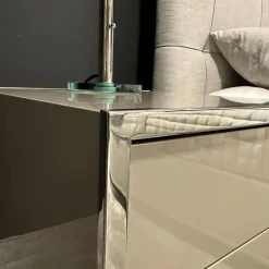 Konsole Smart Nako Hochglanz Pantex Taupe Beige Inklusive 3-fach Steckdose Gestell Edelstahl Poliert